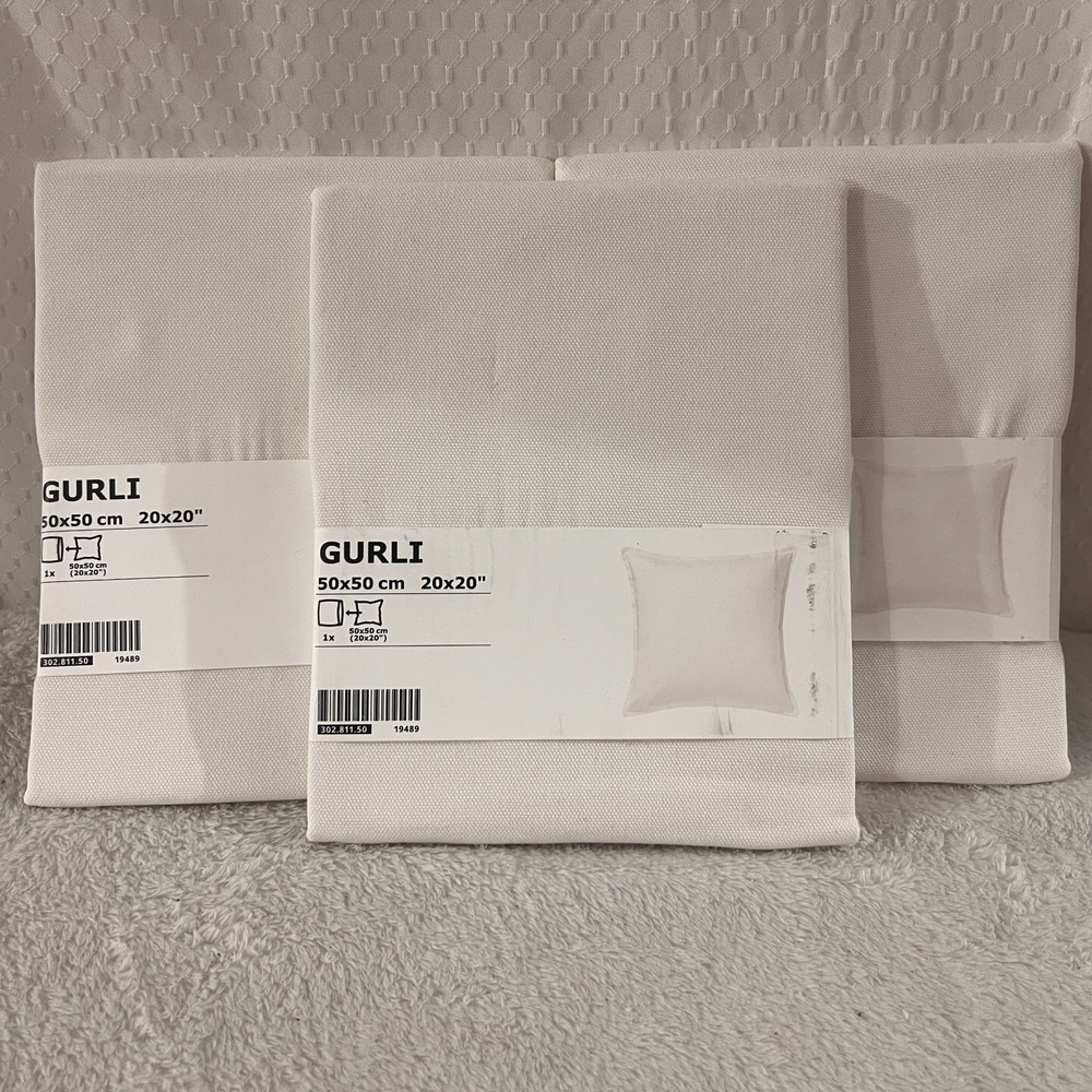 Set of 3 Ikea GURLI Pillow Cushion Cover Square White 20x20" Cotton NEW